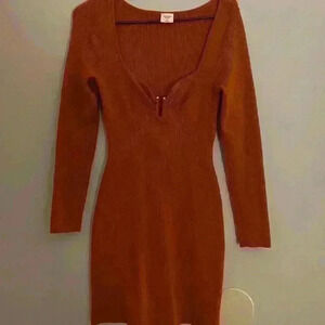 Abercrombie Fitch Mini Long Sleeve Burnt Orange W/ Gold Women’s Dress
